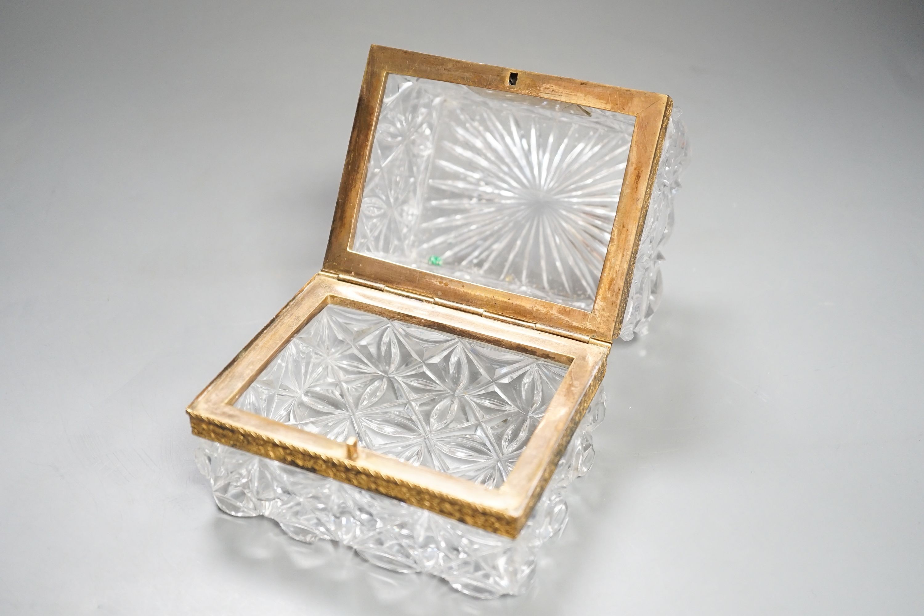 A mid 19th century French cut glass and ormolu mounted casket, probably Baccarat, 11cm